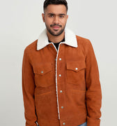 Novak Shearling Tan Suede Leather Jacket - Front Zipped