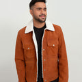 Novak Shearling Tan Suede Leather Jacket - Front