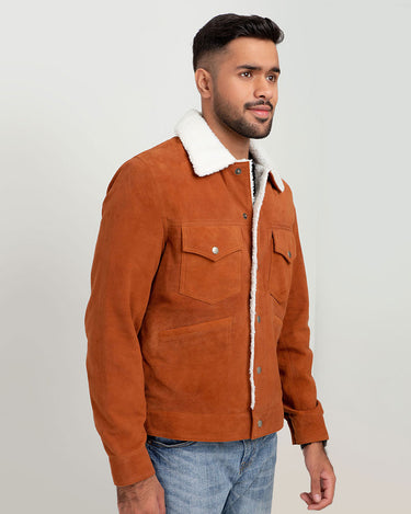 Novak Shearling Tan Suede Leather Jacket - Right