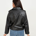 Opal Riveted Black Leather Biker Jacket - Back