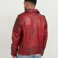 Orson Burgundy Distressed Biker Leather Jacket - Back