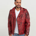 Orson Burgundy Distressed Biker Leather Jacket - Front