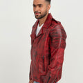 Orson Burgundy Distressed Biker Leather Jacket - Left