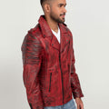 Orson Burgundy Distressed Biker Leather Jacket - Right