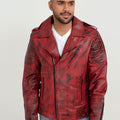 Orson Burgundy Distressed Biker Leather Jacket - Zoom