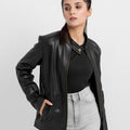 Prim-Rose Black Leather Biker Jacket - Front Open