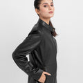 Prim-Rose Black Leather Biker Jacket - Left