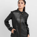 Prim-Rose Black Leather Biker Jacket - Zipped