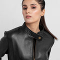 Prim-Rose Black Leather Biker Jacket - Zoom