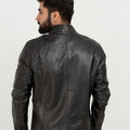 Raul Slim-Fit Ionic Black Leather Jacket - Back