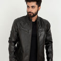 Raul Slim-Fit Ionic Black Leather Jacket - Front