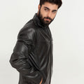 Raul Slim-Fit Ionic Black Leather Jacket - Left