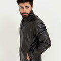 Raul Slim-Fit Ionic Black Leather Jacket - Right