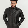 Raul Slim-Fit Ionic Black Leather Jacket - Zipped