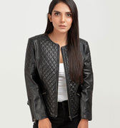 Renaissance Quilted Black Leather Moto Jacket - Front