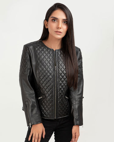 Renaissance Quilted Black Leather Moto Jacket - Zipped