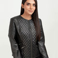 Renaissance Quilted Black Leather Moto Jacket - Zoom