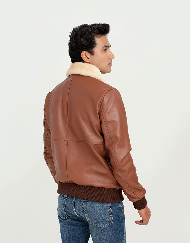 Rowan Brown Aviator Leather Jacket - Back