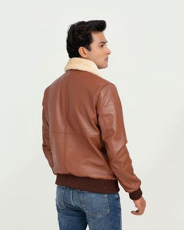 Rowan Brown Aviator Leather Jacket - Back