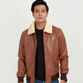 Rowan Brown Aviator Leather Jacket - Front