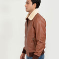 Rowan Brown Aviator Leather Jacket - Left