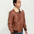 Rowan Brown Aviator Leather Jacket - Right