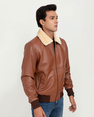 Rowan Brown Aviator Leather Jacket - Right