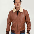 Rowan Brown Aviator Leather Jacket - Zipped