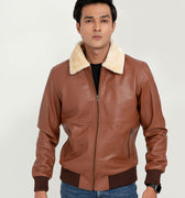 Rowan Brown Aviator Leather Jacket - Zipped