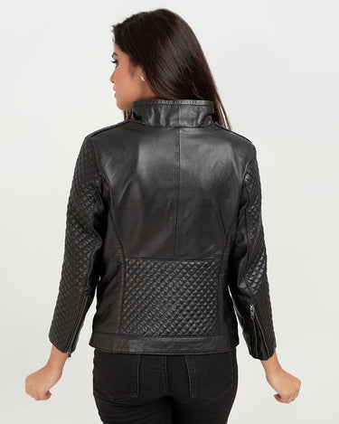 Roxette Quilted Black Slim Leather Jacket - Back