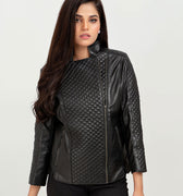 Roxette Quilted Black Slim Leather Jacket - Front