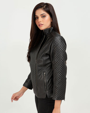 Roxette Quilted Black Slim Leather Jacket - Left