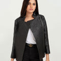 Roxette Quilted Black Slim Leather Jacket - Open