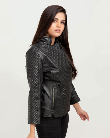 Roxette Quilted Black Slim Leather Jacket - Right