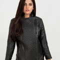 Roxette Quilted Black Slim Leather Jacket - Zoom