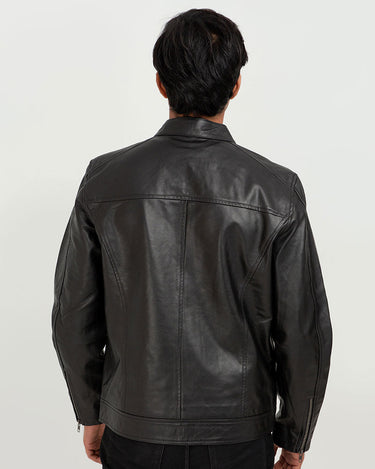 Ryerson Black Leather Biker Jacket - Back