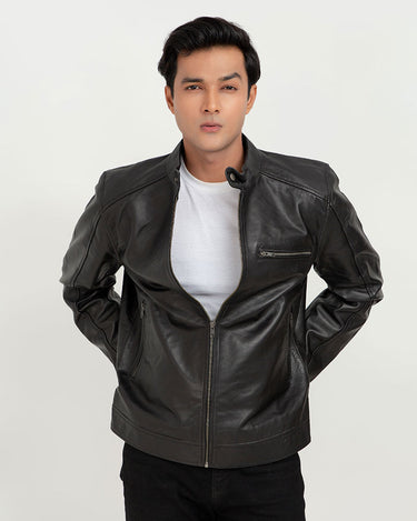 Ryerson Black Leather Biker Jacket - Front