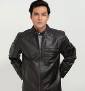 Ryerson Black Leather Biker Jacket - Zipped