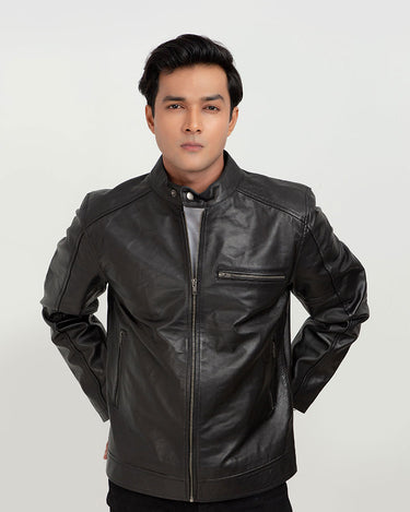 Ryerson Black Leather Biker Jacket - Zipped