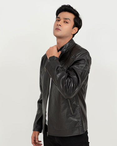 Ryerson Black Leather Biker Jacket - Zoom