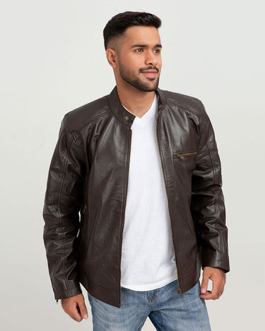 Ryerson Brown Leather Biker Jacket - Front