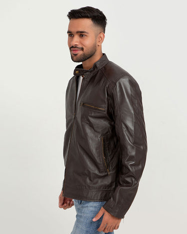 Ryerson Brown Leather Biker Jacket - Right