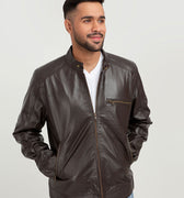 Ryerson Brown Leather Biker Jacket - Zipped