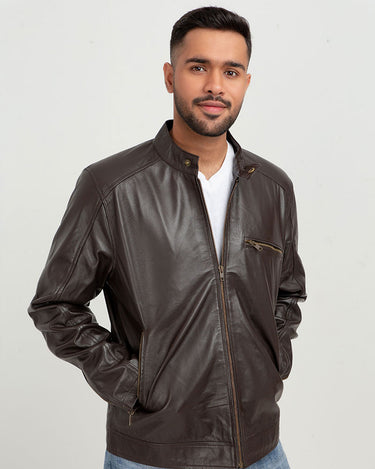 Ryerson Brown Leather Biker Jacket - Zoom