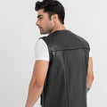 Safari Hunting Black Leather Handy Vest - Back