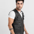 Safari Hunting Black Leather Handy Vest - Left