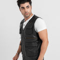 Safari Hunting Black Leather Handy Vest - Right