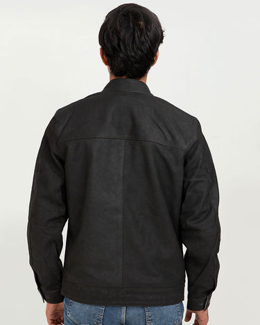 Samael Black Racer Matte Leather Jacket - Back