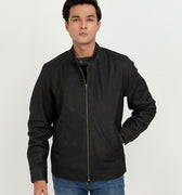 Samael Black Racer Matte Leather Jacket - Front