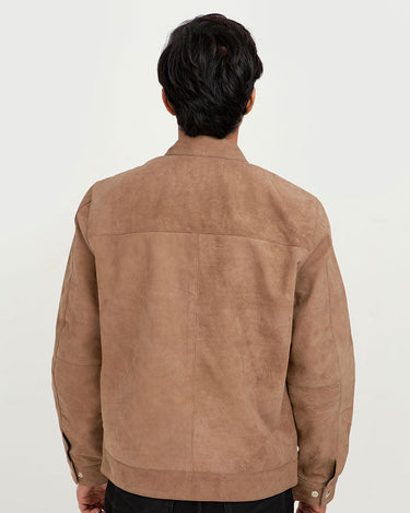 Schott Beige Racer Matte Leather Jacket - Back